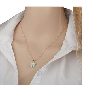 Gold Chain Necklace with White Stone Butterfly Pendant